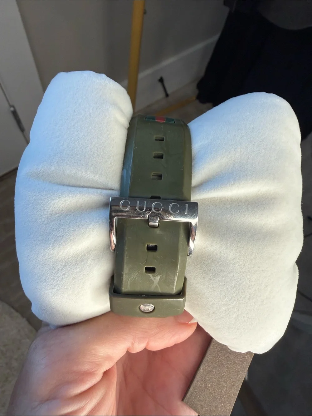 Gucci Men's Green and Gold Logo Dial Watch with Web Stripe